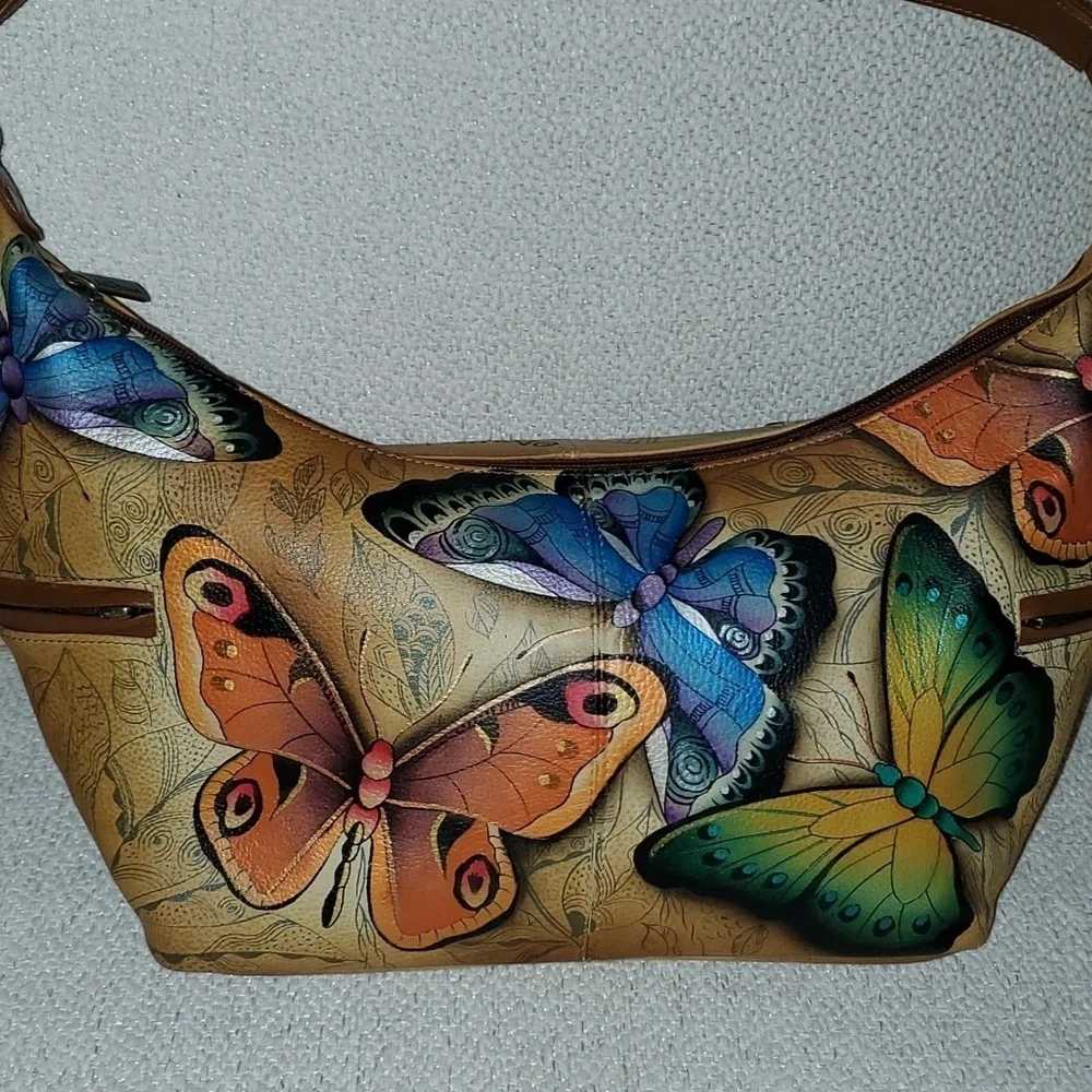 NWT Anuschka Butterfly Hobo Shoulder Bag Purse